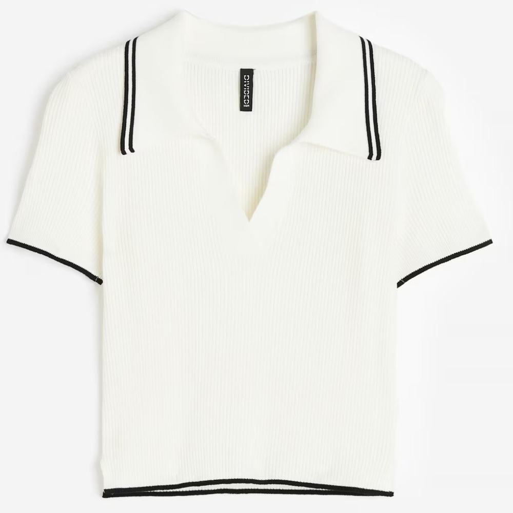 H&M Ribbed Polo Shirt Fitted Short Sleeve